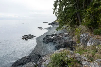 Photograph of property shoreline in Juan de Fuca Strait subject to tsunami hazard